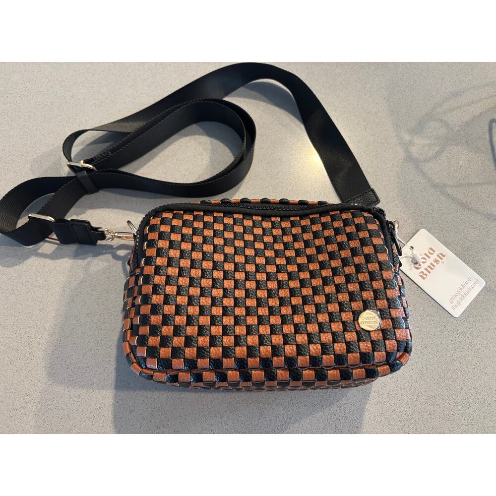 NWT Gold Blush Iconic Woven Bestie Bag- Full RFID Protection +Luxe Vegan Leather